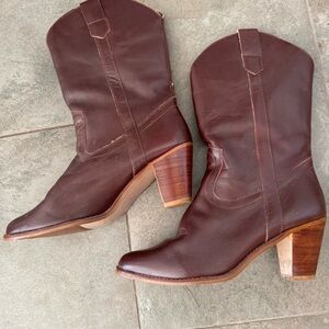 Made in Brazil Brown Leather Mod-Calf Boots Stacked Heel 10